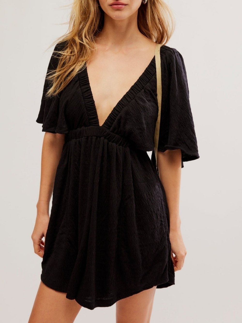 FP Beach La La Romper Black Flutter Sleeve Minimalist Costal Resort Size M NWT